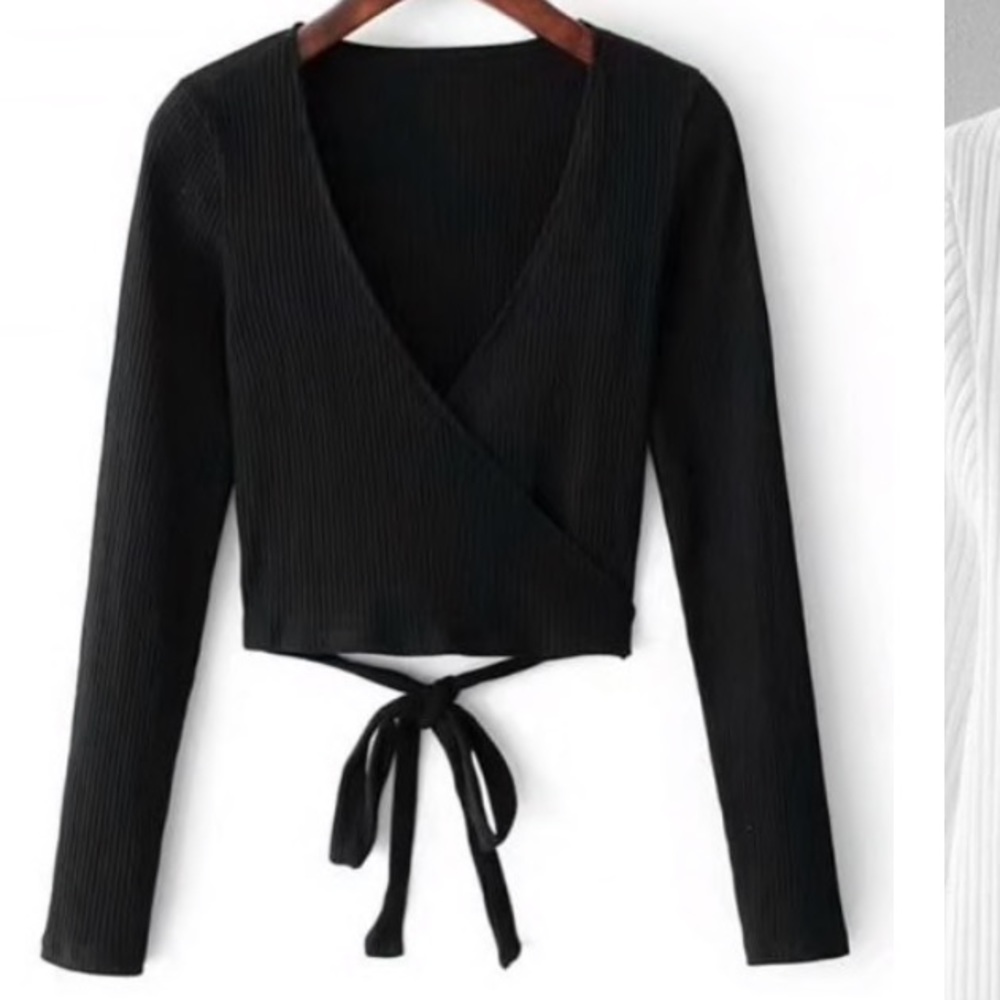 Zaful Black Knitted Rib Wrap Top